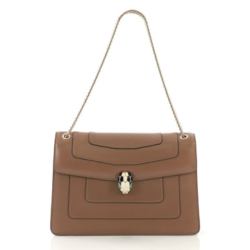 Bvlgari Serpenti Forever Shoulder Bag Leather Medium Brown 408174