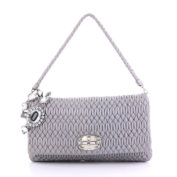 Miu Miu Crystal Clutch Matelasse Leather Large Gray 408175