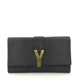 Saint Laurent Chyc Clutch Lizard Embossed Leather Blue 408177