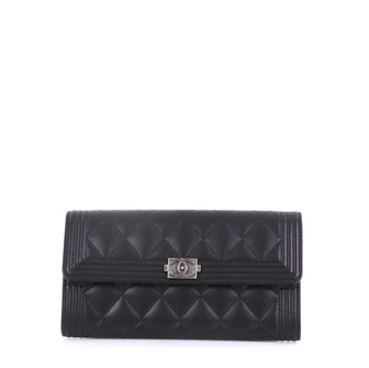 Chanel Boy Flap Wallet Quilted Lambskin Long Black 408232
