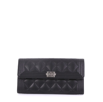 Chanel Boy Flap Wallet Quilted Lambskin Long Black 408232