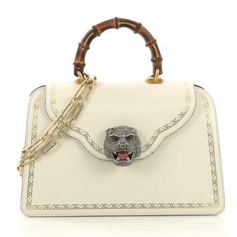 Gucci Thiara Top Handle Bag Frame Print Leather Medium White 408271