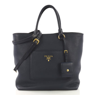 Prada Convertible Open Tote Vitello Daino Medium Blue 408282