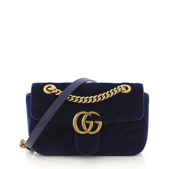 Gucci GG Marmont Flap Bag Matelasse Velvet Mini Blue 408331
