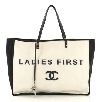 Chanel Let's Demonstrate Tote Canvas Large White 408372