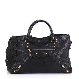 Balenciaga City Giant Studs Bag Leather Medium Black 408511