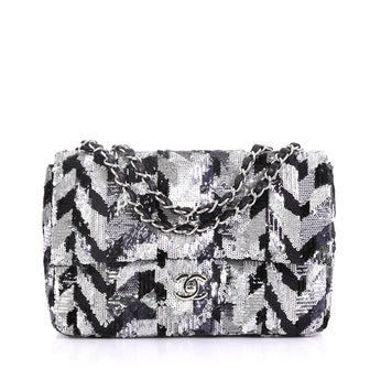 Chanel Classic Single Flap Bag Sequins Medium Silver 408631