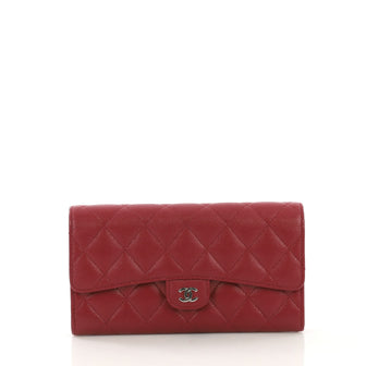 Chanel CC Gusset Classic Flap Wallet Quilted Caviar Long Red 408641