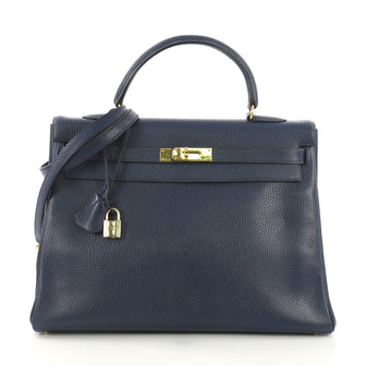 Hermes Kelly Handbag Blue Ardennes with Gold Hardware 35 4086701