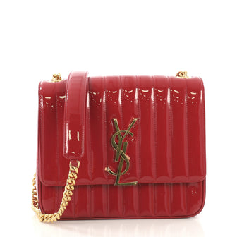 Saint Laurent Vicky Crossbody Bag Vertical Quilted Patent Red 408681