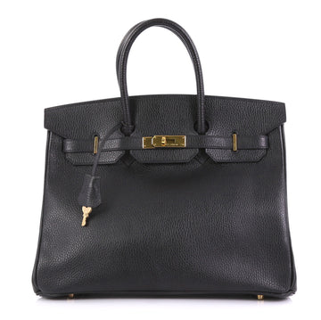 Birkin Handbag Noir Ardennes with Gold Hardware 35