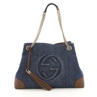 Gucci Soho Chain Strap Shoulder Bag Denim Medium Blue 4087017