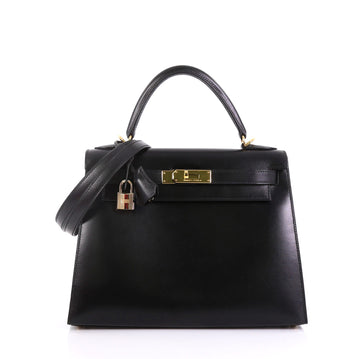 Kelly Handbag Noir Box Calf with Gold Hardware 28