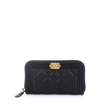 Chanel Boy Zip Around Wallet Quilted Caviar Small Black 408732