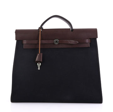 Hermes Herbag Zip Leather and Toile 39 Black 408791