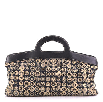 Chanel Vintage Frame Handle Bag Printed Canvas Large Black 4088015