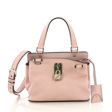 Valentino Joy Lock Top Handle Bag Leather Small Pink 408821