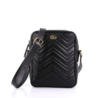 Gucci GG Marmont Zip Messenger Bag Matelasse Leather Small Black 408845