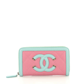 Chanel Filigree Zip Around Wallet Quilted Caviar Small Pink 408882
