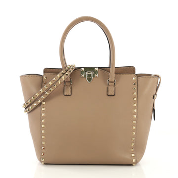 Valentino Rockstud Tote Rigid Leather Medium Brown 408942