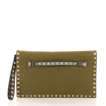 Valentino Rockstud Flap Clutch Leather Green 408982