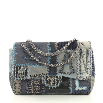 Chanel Flap Bag Multicolor Patchwork Jumbo Blue 408984