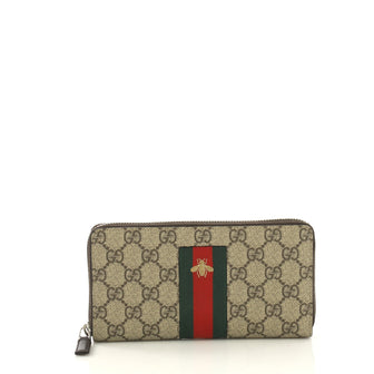 Gucci Bee Web Zip Around Wallet GG Coated Canvas Brown 4090012