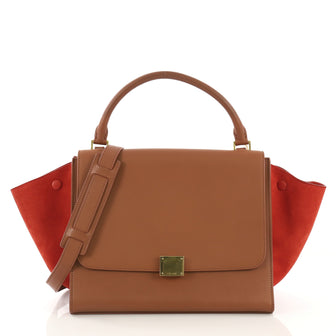 Celine Bicolor Trapeze Handbag Leather Medium Brown 4090026
