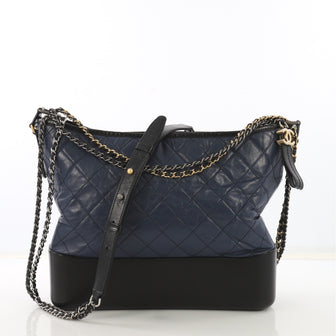 Chanel Black & Blue Quilted Aged Calfskin Large Gabrielle Hobo