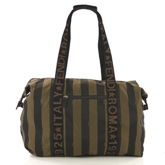 Fendi Vintage Logo Pequin Weekender Bag Canvas Large Brown 409009