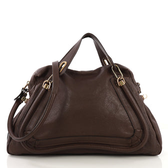 Chloe Paraty Top Handle Bag Leather Large Brown 4090112
