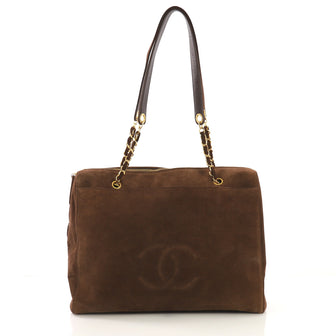 Chanel Vintage Timeless Zip Satchel Suede Large Brown 409014