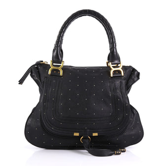 Chloe Marcie Shoulder Bag Studded Leather Medium Black 409116