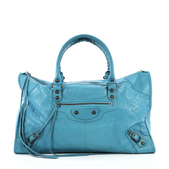 Balenciaga Work Classic Studs Bag Leather Blue 409153