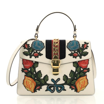 Gucci Sylvie Top Handle Bag Embroidered Leather Medium 409252