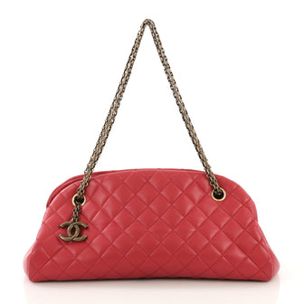 Chanel Just Mademoiselle Handbag Quilted Lambskin Medium Red 409261