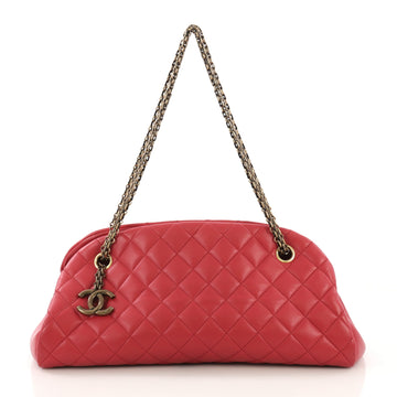 Chanel Just Mademoiselle Handbag Quilted Lambskin Medium Red 409261