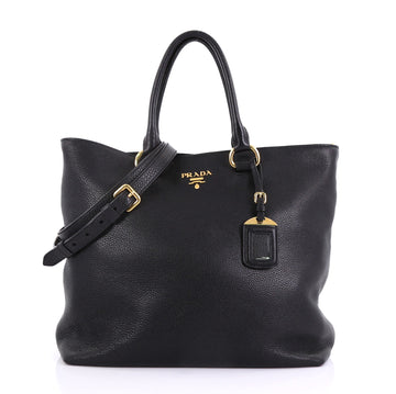 Prada Convertible Shopper Tote Vitello Daino Large Black 409331