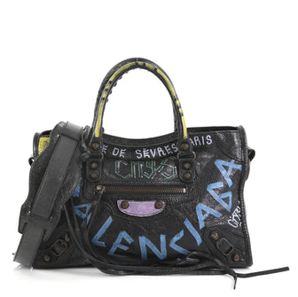 Balenciaga City Graffiti Classic Studs Handbag Leather Small 409361