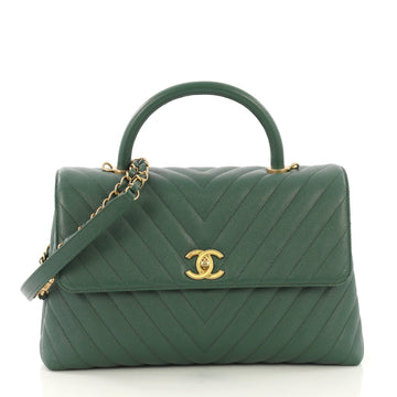 Chanel Coco Top Handle Bag Chevron Caviar Medium Green 409411