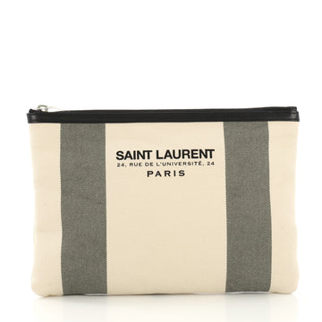Saint Laurent Beach Zip Pouch Canvas Medium Neutral 409442