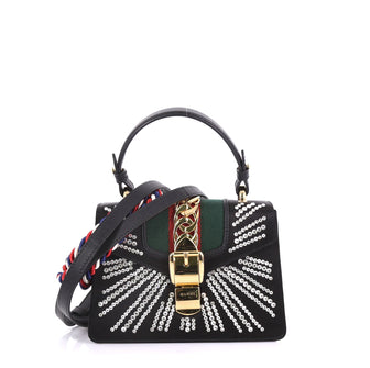 Gucci Sylvie Top Handle Bag Crystal Embellished Satin Mini 409761