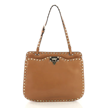 Valentino Rockstud Shoulder Bag Leather Brown 409821