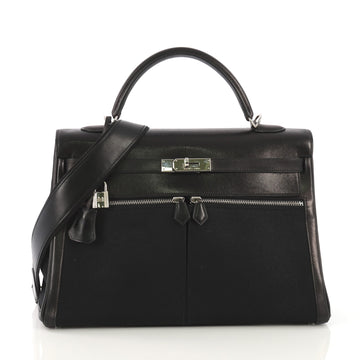Hermes Kelly Lakis Handbag Toile and Black Box Calf with Black 409851