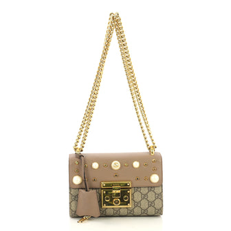 Gucci Pearly Padlock Shoulder Bag GG Coated Canvas with 409943
