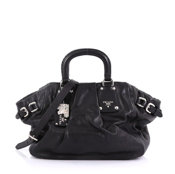 Prada Convertible Belted Satchel Soft Calfskin Medium Black 4100119