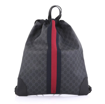 Gucci Web Drawstring Backpack GG Coated Canvas Large Black 410011