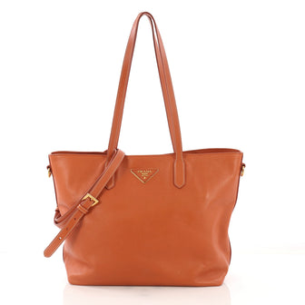 Prada Convertible Open Tote Saffiano Leather Medium Orange 4100122