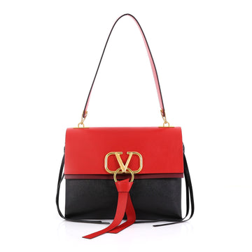 Valentino Vee Ring Shoulder Bag Leather Medium Black 410061