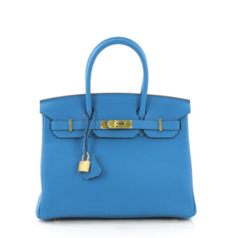 Hermes Birkin Handbag Blue Togo With Gold Hardware 30 Blue 410091
